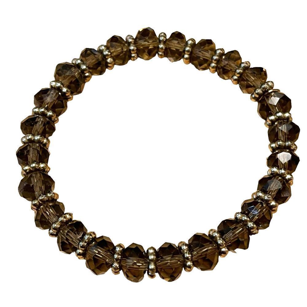 Pair Beaded Stretch Bracelets Gray Gemstones & Pu… - image 4